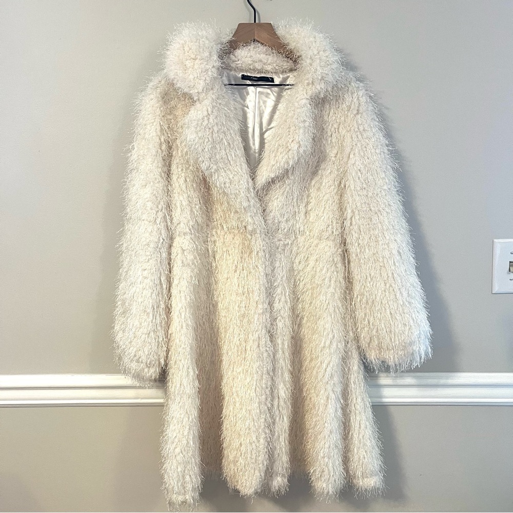Azel Hazel Women’s Faux Fur Shaggy Teddy Coat Size M Snap Closure White Cream
